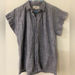 TROVATA BIRDS OF PARADISE Marianne Ruffle Shirt Chambray Linen Cotton Blend Sz M
